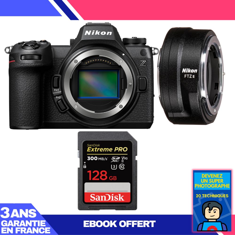 Cámara sin espejo Nikon Z6 III + adaptador FTZ II + tarjeta SDXC SanDisk de 128 GB Extreme PRO UHS-II 300 MB/s + ebook 'Conviértete en un fotógrafo super'