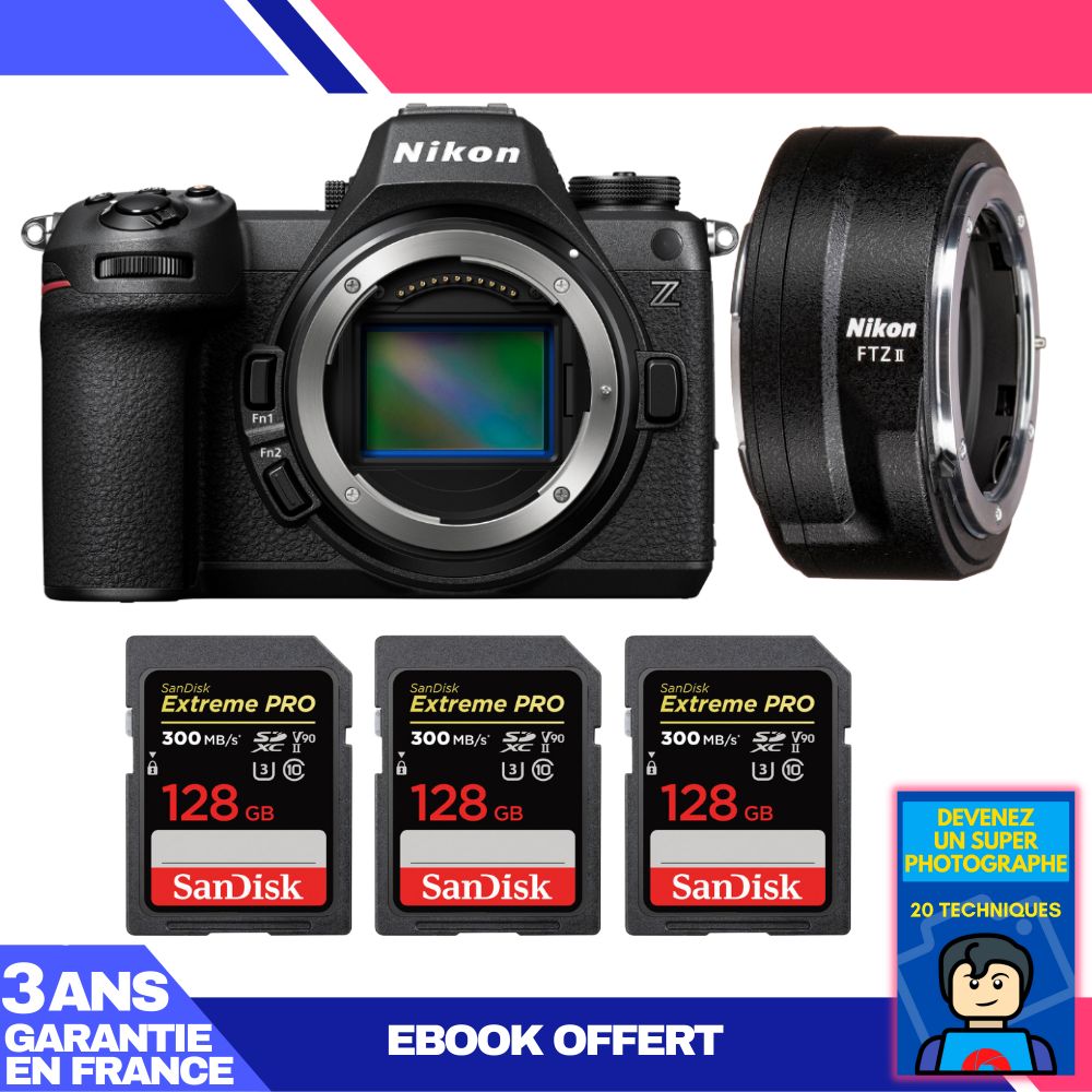 Nikon Z6 III Mirrorless Camera + FTZ II Adapter + 3 SanDisk 128GB Extreme PRO UHS-II SDXC Cards + 'Become a Super Photographer' Ebook