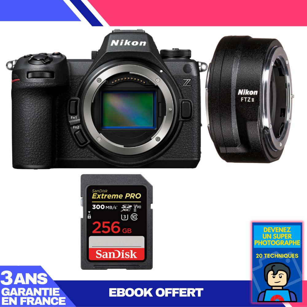 Appareil photo hybride Nikon Z6 III + adaptateur FTZ II + carte SDXC SanDisk 256 Go Extreme PRO UHS-II 300 Mo/s