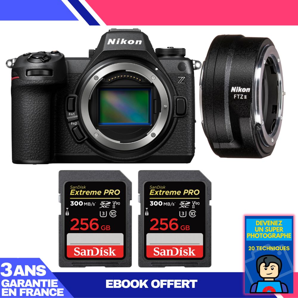Cámara sin espejo Nikon Z6 III + adaptador FTZ II + 2 tarjetas SanDisk 256GB Extreme PRO UHS-II SDXC 300 MB/s + ebook 'Conviértete en un fotógrafo experto'