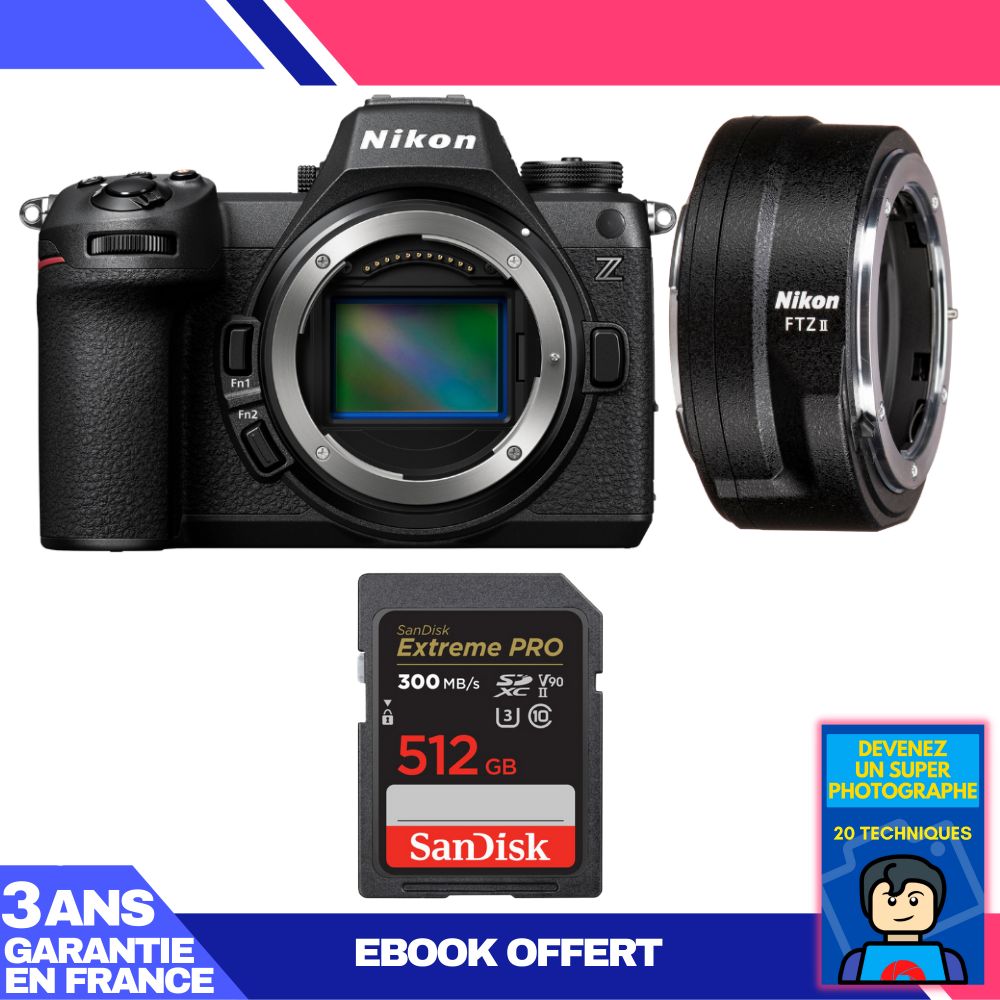 Cámara sin espejo Nikon Z6 III + adaptador FTZ II + tarjeta SDXC SanDisk de 512 GB Extreme PRO UHS-II 300 MB/s + libro electrónico 'Conviértete en un fotógrafo super'
