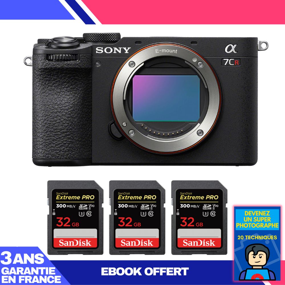 Sony A7CR Black Body + 3 SanDisk 32GB Extreme PRO UHS-II SDXC Cards 300MB/s + Ebook 'Become a Super Photographer'