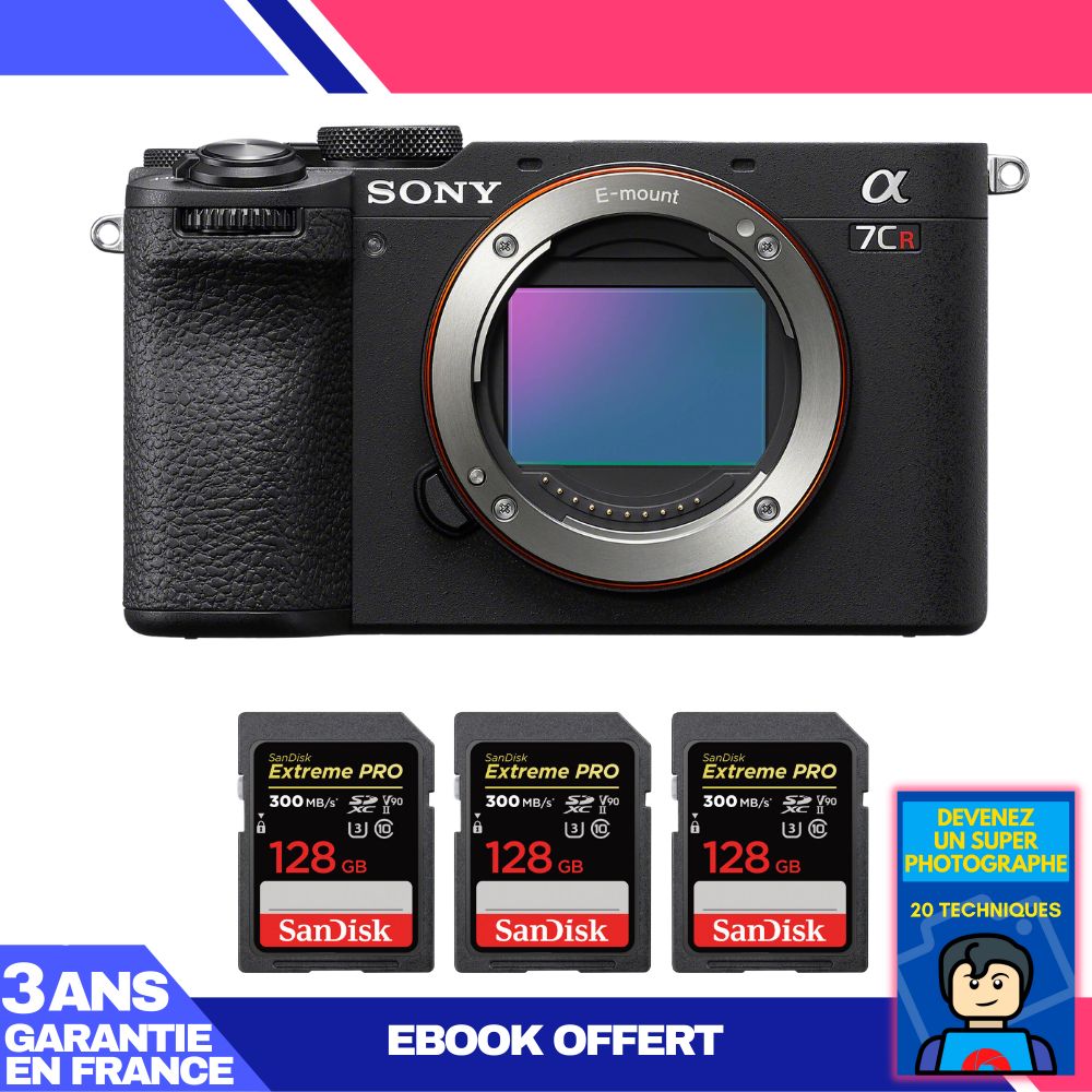 Sony A7CR Black Camera + 3 SanDisk 128GB Extreme PRO UHS-II SDXC Cards + Ebook 'Become a Super Photographer'
