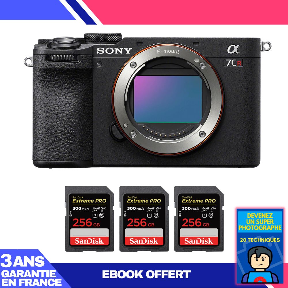 Sony A7CR Black Body + 3 SanDisk 256GB Extreme PRO UHS-II SDXC Cards 300MB/s + Ebook 'Become a Super Photographer'