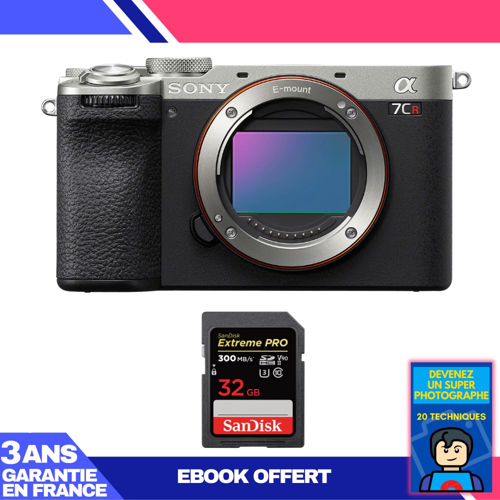 Sony A7CR Silver Camera + 1 SanDisk 32GB Extreme PRO UHS-II SDXC Card + Ebook: Become a Super Photographer