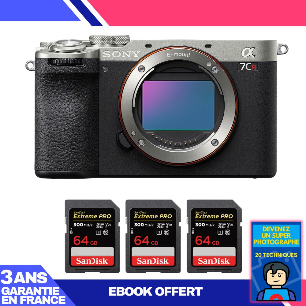 Sony A7CR Silver Camera + 3 SanDisk 64GB Extreme PRO UHS-II SDXC Cards + Ebook