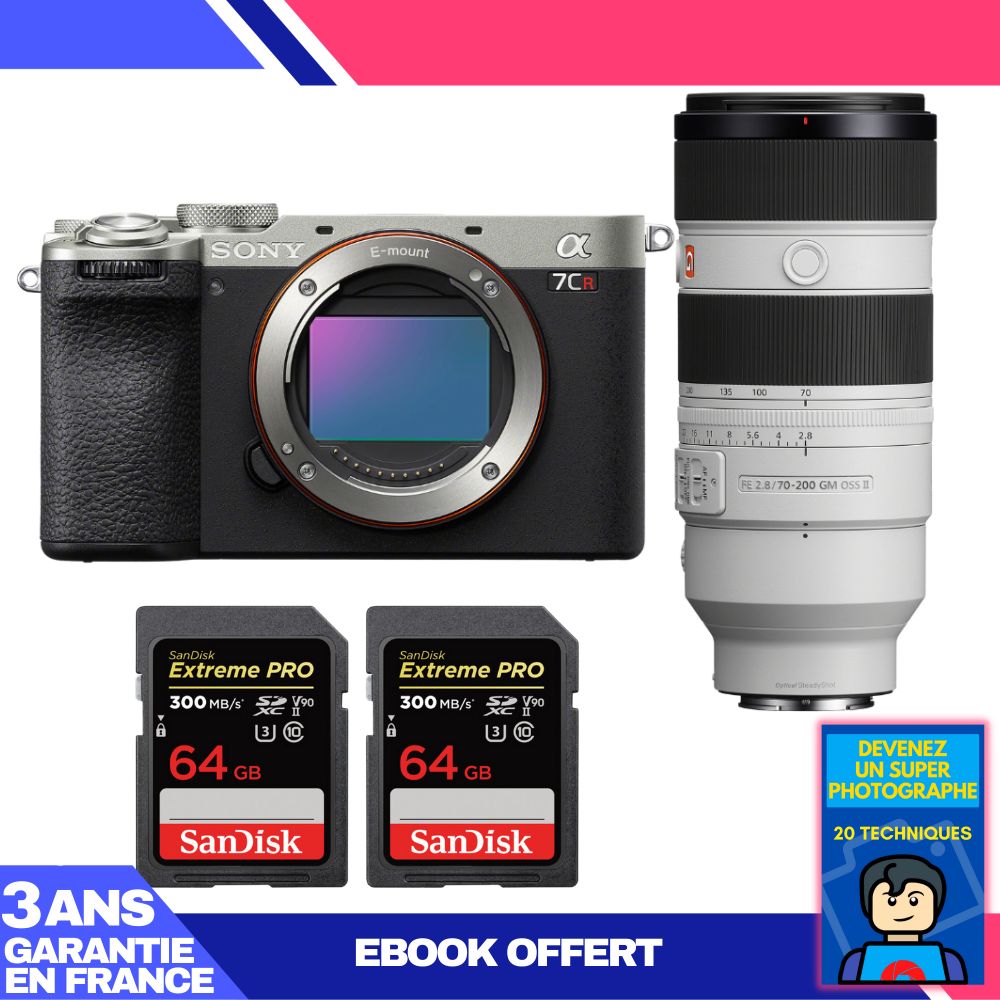 Sony A7CR Silver Camera Kit with FE 70-200mm f/2.8 GM OSS II Lens + 2x 64GB SanDisk Extreme PRO SDXC Cards