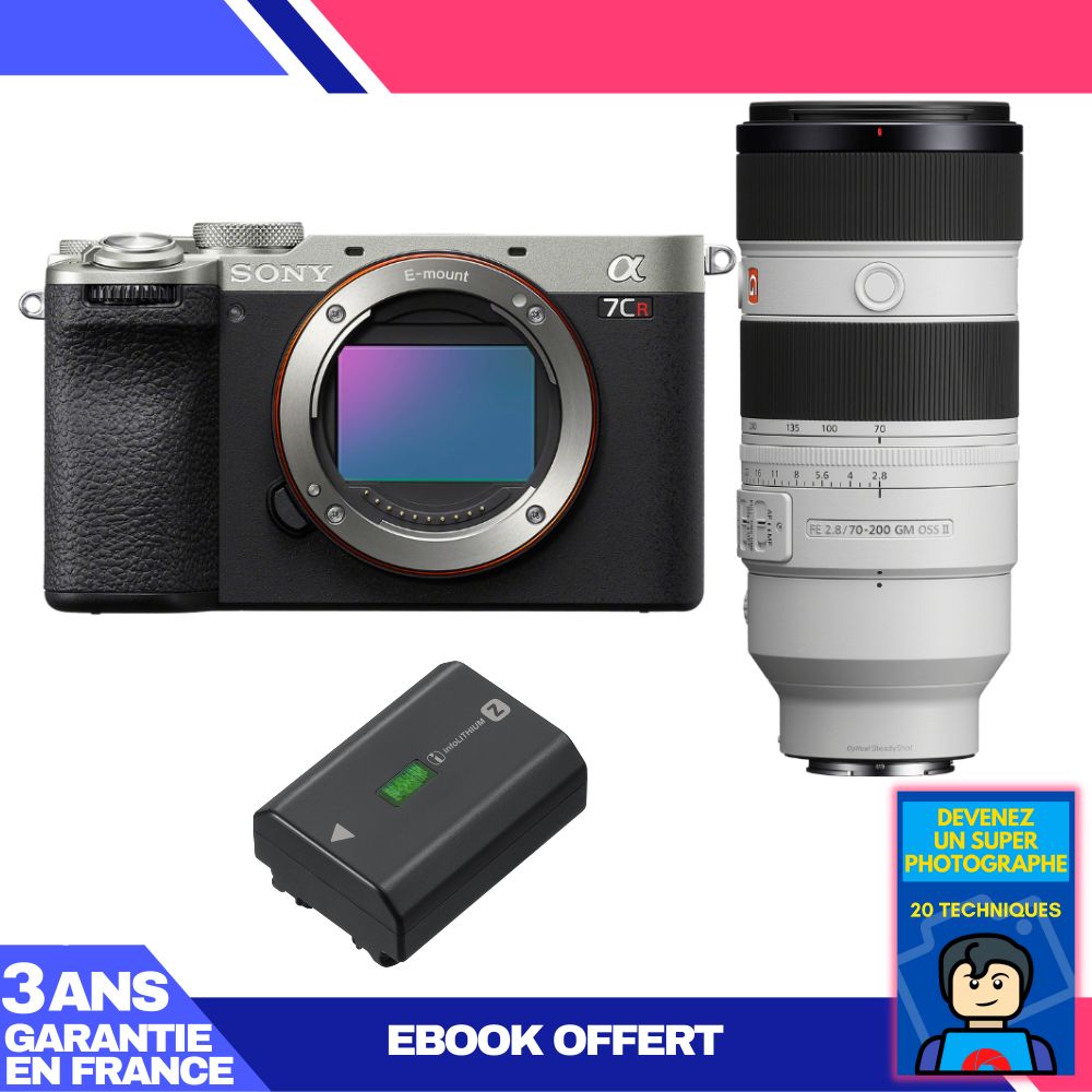 Kit de cámara Sony A7CR Plata con objetivo FE 70-200mm f/2.8 GM OSS II + batería NP-FZ100 + ebook 'Conviértete en un fotógrafo súper'