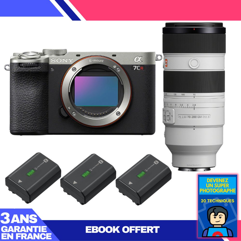 Sony A7CR Silver Camera Kit with FE 70-200mm f/2.8 GM OSS II Lens + 3x NP-FZ100 Batteries + 'Become a Super Photographer' Ebook