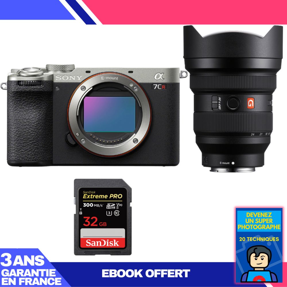 Sony A7CR Silver Camera Kit with FE 12-24mm f/2.8 GM Lens + SanDisk 32GB SD Card + Ebook