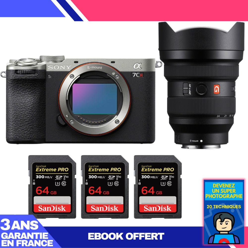 Sony A7CR Silver Camera Kit with FE 12-24mm f/2.8 GM Lens + 3x 64GB SanDisk Extreme PRO SDXC Cards