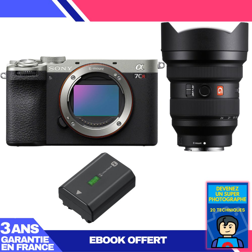 Sony A7CR Silver Camera Kit with FE 12-24mm f/2.8 GM Lens + NP-FZ100 Battery + Ebook