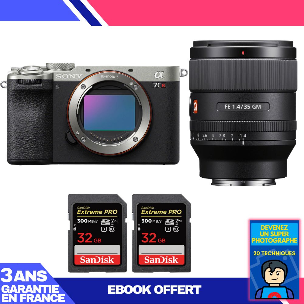 Sony A7CR Silver Camera Kit with FE 35mm f/1.4 GM Lens + SanDisk 32GB Memory Cards