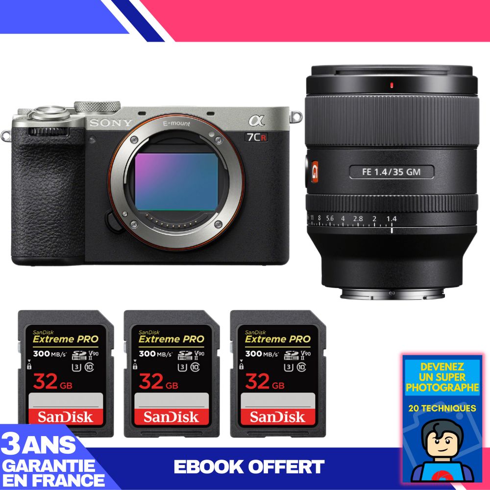 Sony A7CR Silver Camera Kit with FE 35mm f/1.4 GM Lens and SanDisk Memory Cards
