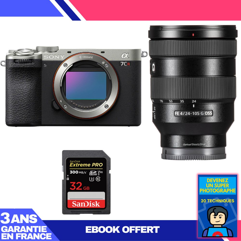 Sony A7CR Silver Camera Kit with FE 24-105mm f/4 G OSS Lens + SanDisk 32GB Extreme PRO SDXC Card