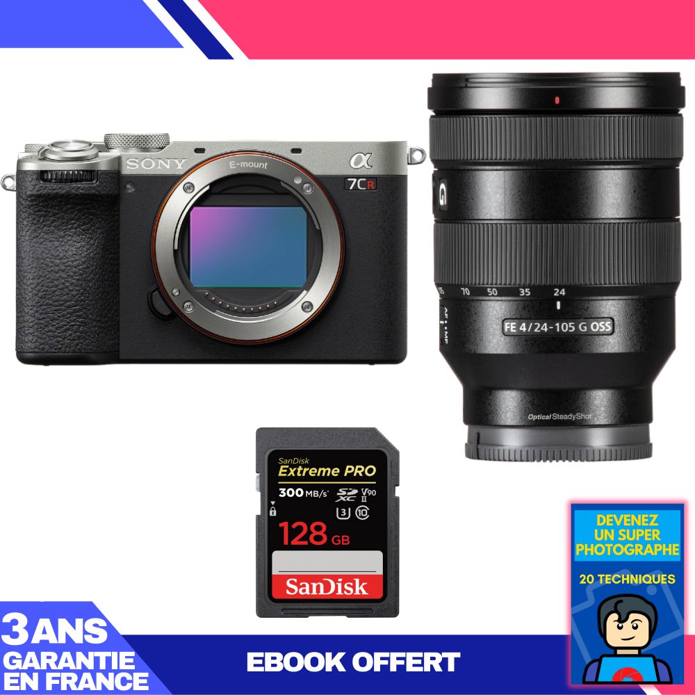 Sony A7CR Silver Camera Kit with FE 24-105mm f/4 G OSS Lens + SanDisk 128GB Extreme PRO SD Card