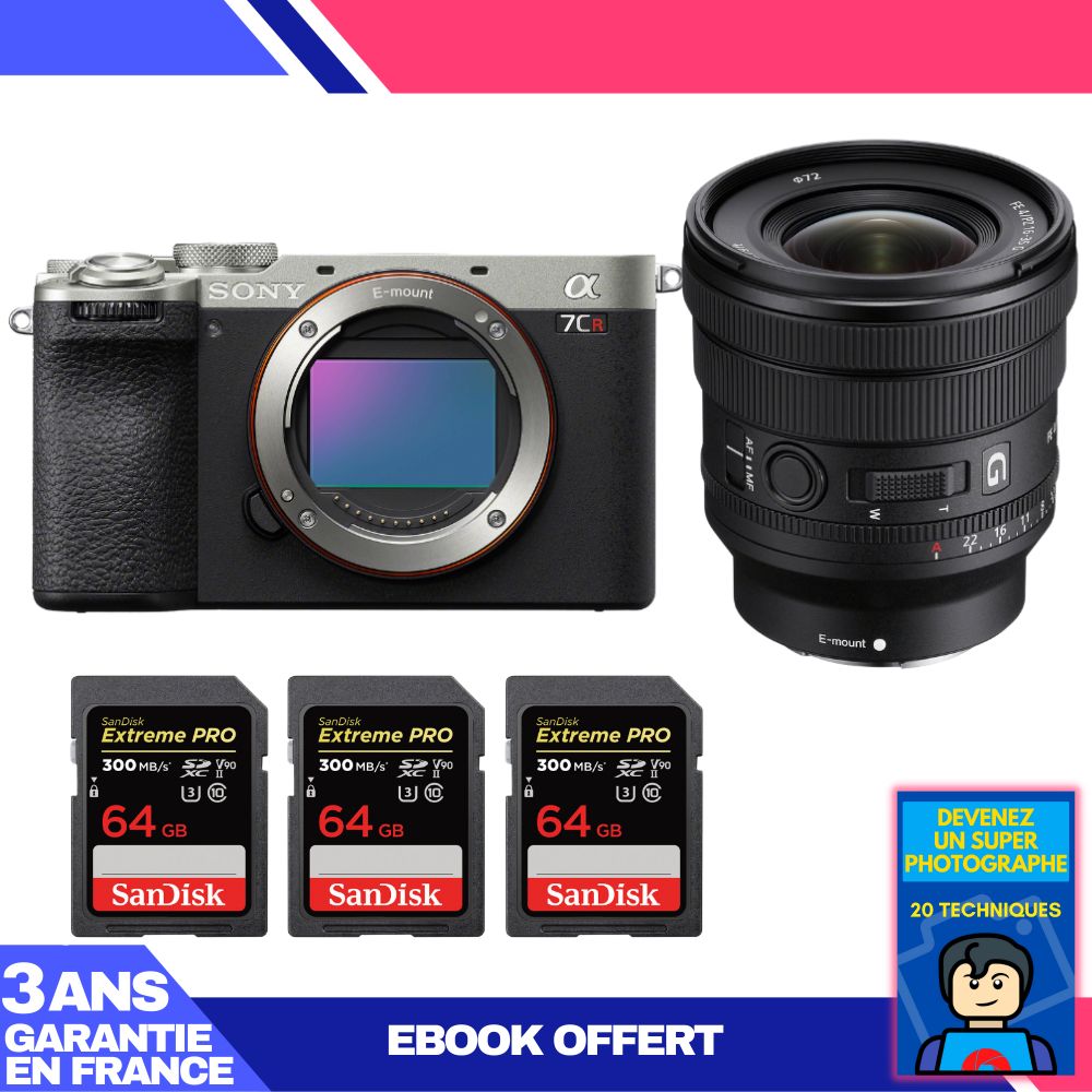 Sony A7CR Silver Camera Kit with FE PZ 16-35mm f/4 G Lens + 3x 64GB SanDisk Extreme PRO SDXC Cards