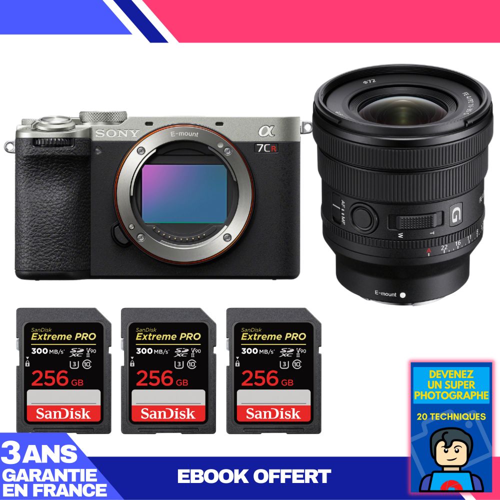 Sony A7CR Silver Camera Kit with FE PZ 16-35mm f/4 G Lens and SanDisk SD Cards