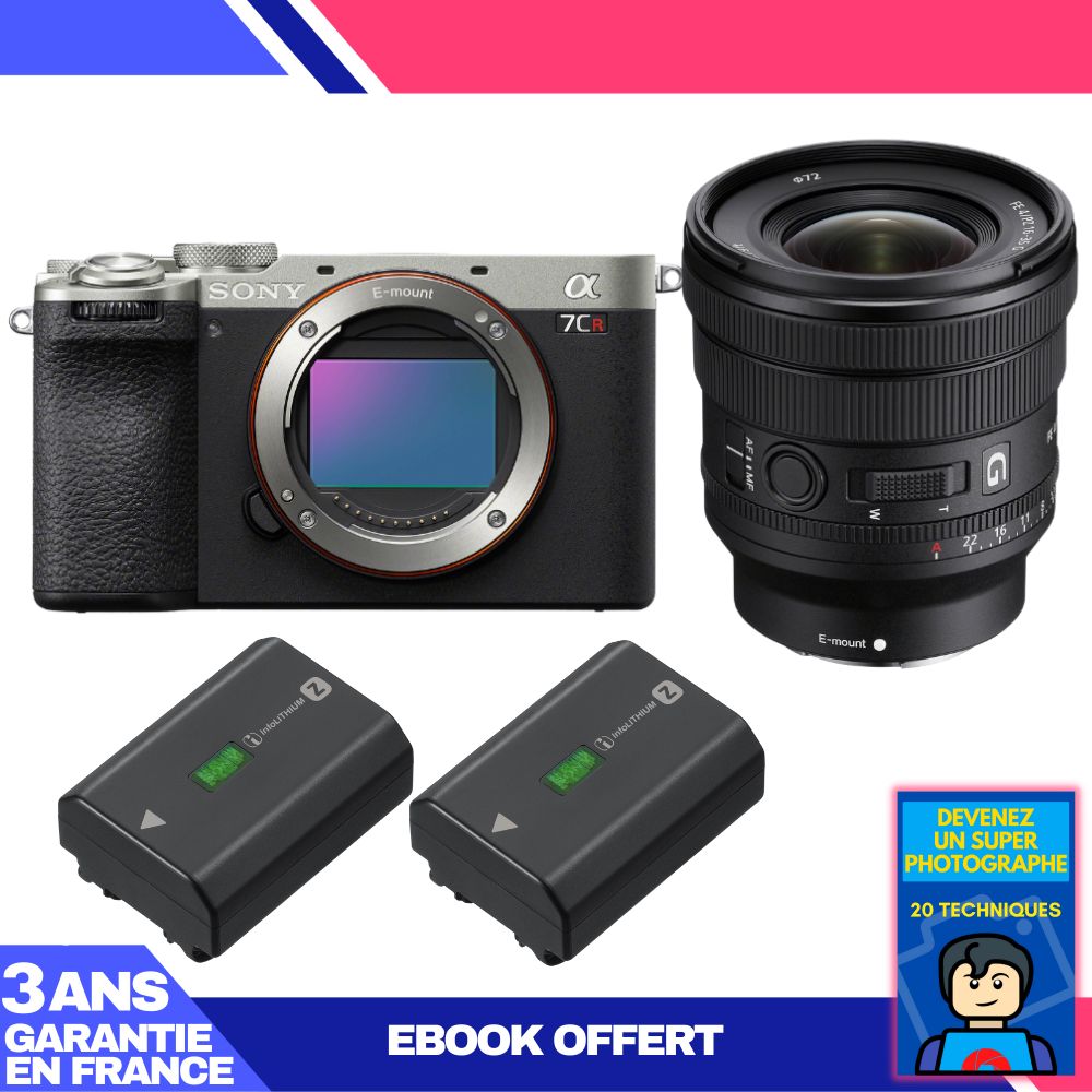 Sony A7CR Silver Camera Kit with FE PZ 16-35mm f/4 G Lens + 2x NP-FZ100 Batteries + Ebook