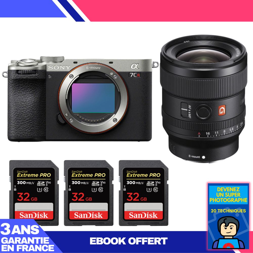 Sony A7CR Silver Camera Kit with FE 24mm f/1.4 GM Lens + 3x 32GB SanDisk Extreme PRO SDXC Cards