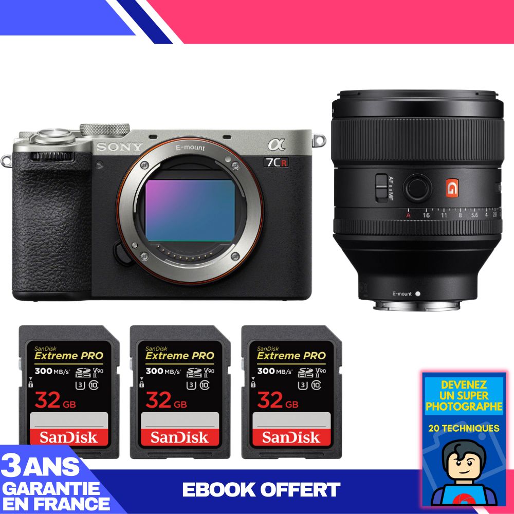 Sony A7CR Silver Camera Kit with FE 85mm f/1.4 GM Lens + SanDisk SD Cards