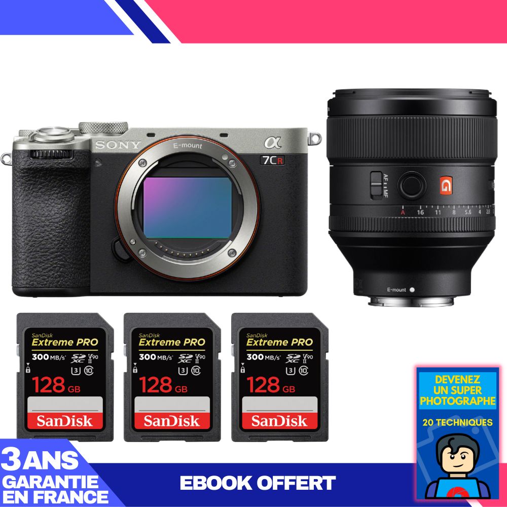 Sony A7CR Silver Camera Kit with FE 85mm f/1.4 GM Lens + SanDisk 3x 128GB Extreme PRO UHS-II SDXC Cards