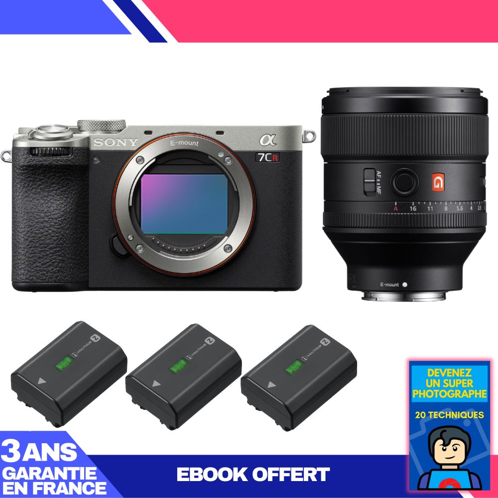 Sony A7CR Silver Camera Kit with FE 85mm f/1.4 GM Lens + 3x NP-FZ100 Batteries + Ebook: Become a Super Photographer
