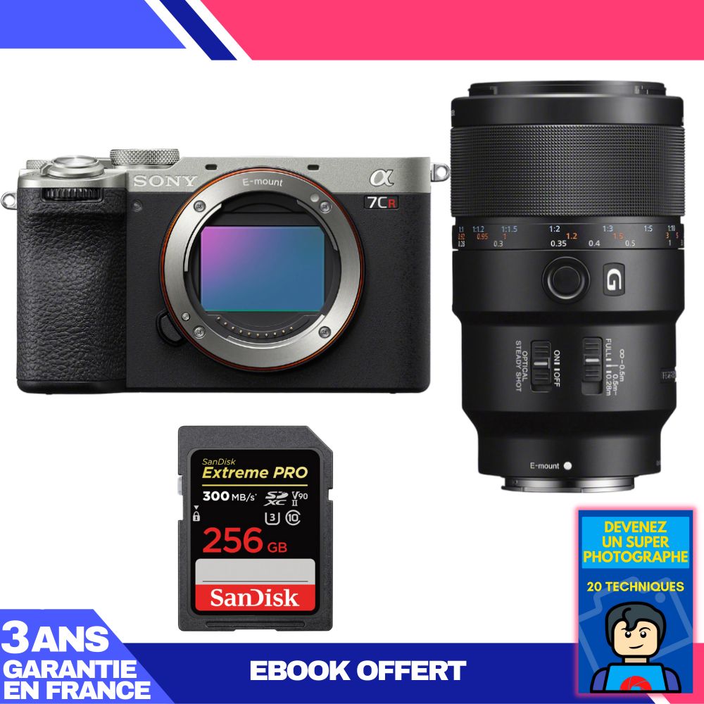 Sony A7CR Silver Camera Kit with FE 90mm f/2.8 Macro G OSS Lens and SanDisk 256GB Extreme PRO SD Card