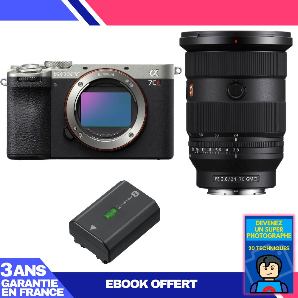 Kit Sony A7CR Argent avec Objectif FE 24-70mm f/2.8 GM II + Batterie NP-FZ100 + Ebook 'Devenez un Photographe Suprême'