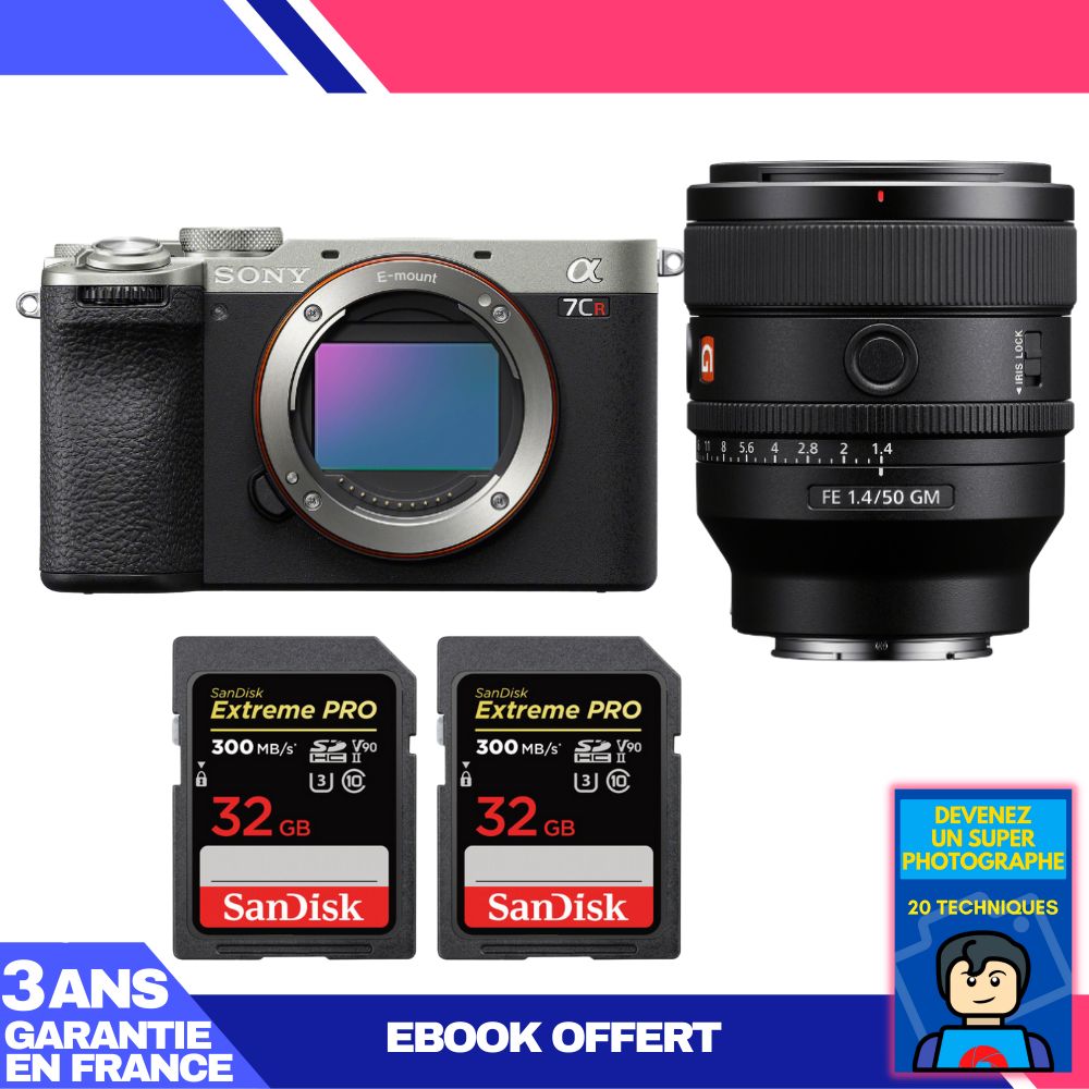 Sony A7CR Silver Camera Kit with FE 50mm f/1.4 GM Lens + SanDisk SD Cards
