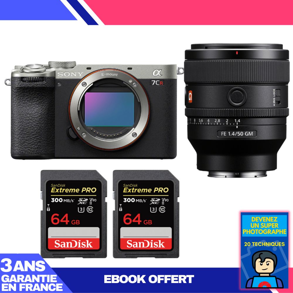 Sony A7CR Silver Camera Kit with FE 50mm f/1.4 GM Lens and SanDisk SD Cards