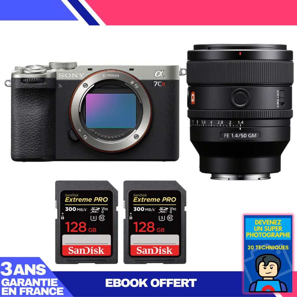 Sony A7CR Silver Camera Kit with FE 50mm f/1.4 GM Lens and SanDisk Memory Cards