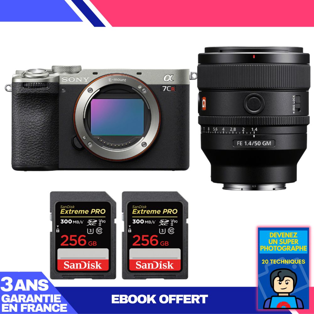 Sony A7CR Silver Camera Kit with FE 50mm f/1.4 GM Lens + 2x SanDisk 256GB Extreme PRO UHS-II SDXC Cards