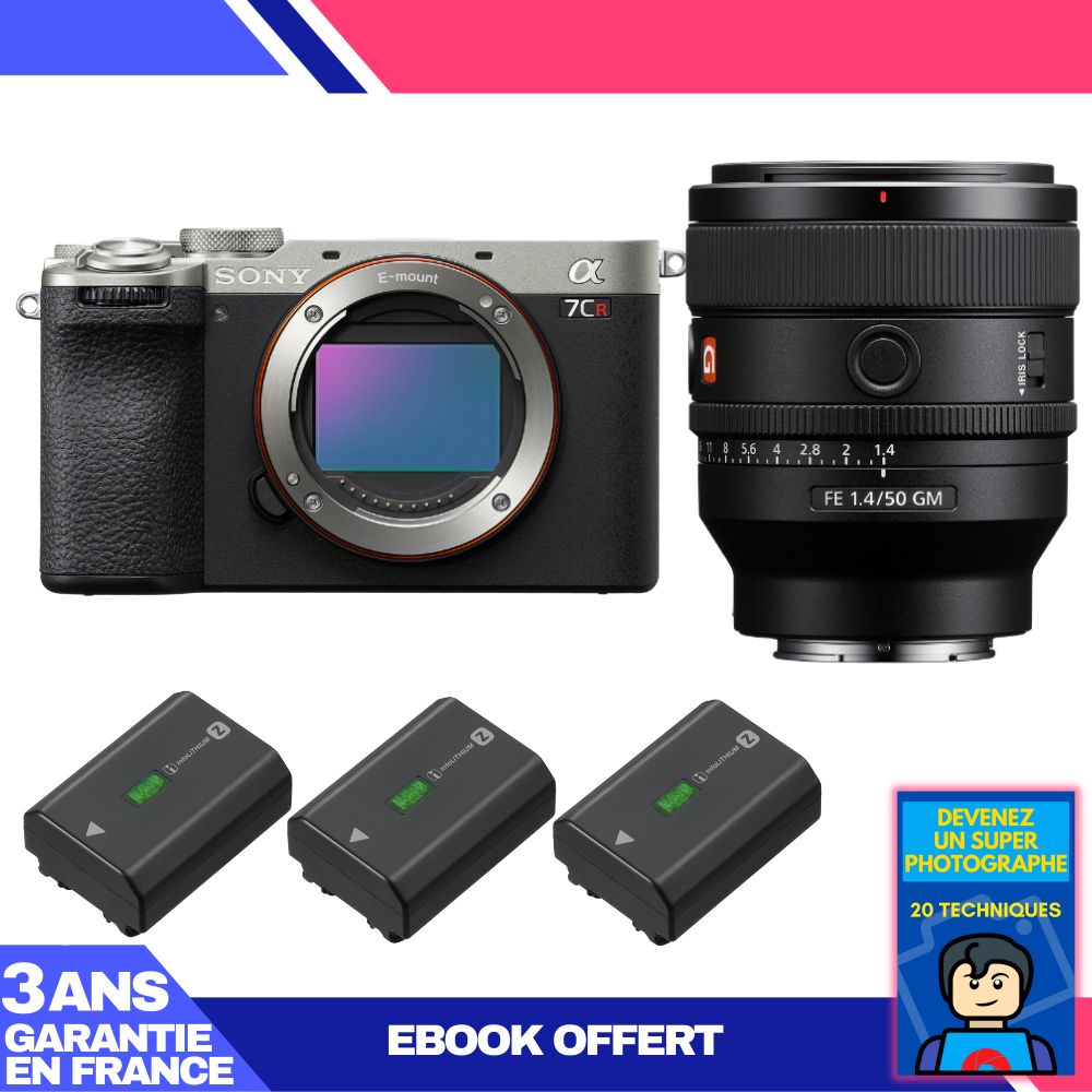 Sony A7CR Silver Camera Kit with FE 50mm f/1.4 GM Lens + 3x NP-FZ100 Batteries + Ebook: Become a Super Photographer