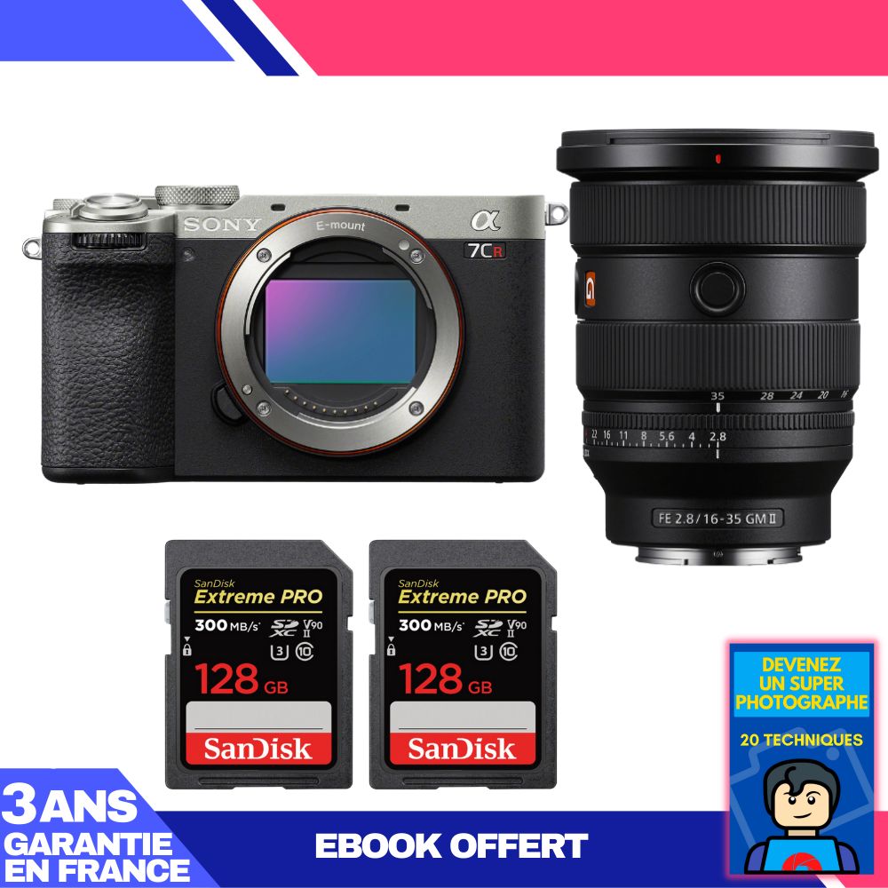 Sony A7CR Silver Camera Kit with FE 16-35mm f/2.8 GM II Lens + 2x SanDisk 128GB Extreme PRO SD Cards