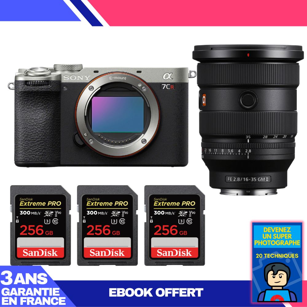 Sony A7CR Silver Camera Kit with FE 16-35mm f/2.8 GM II Lens + 3x 256GB SanDisk Extreme PRO SDXC Cards