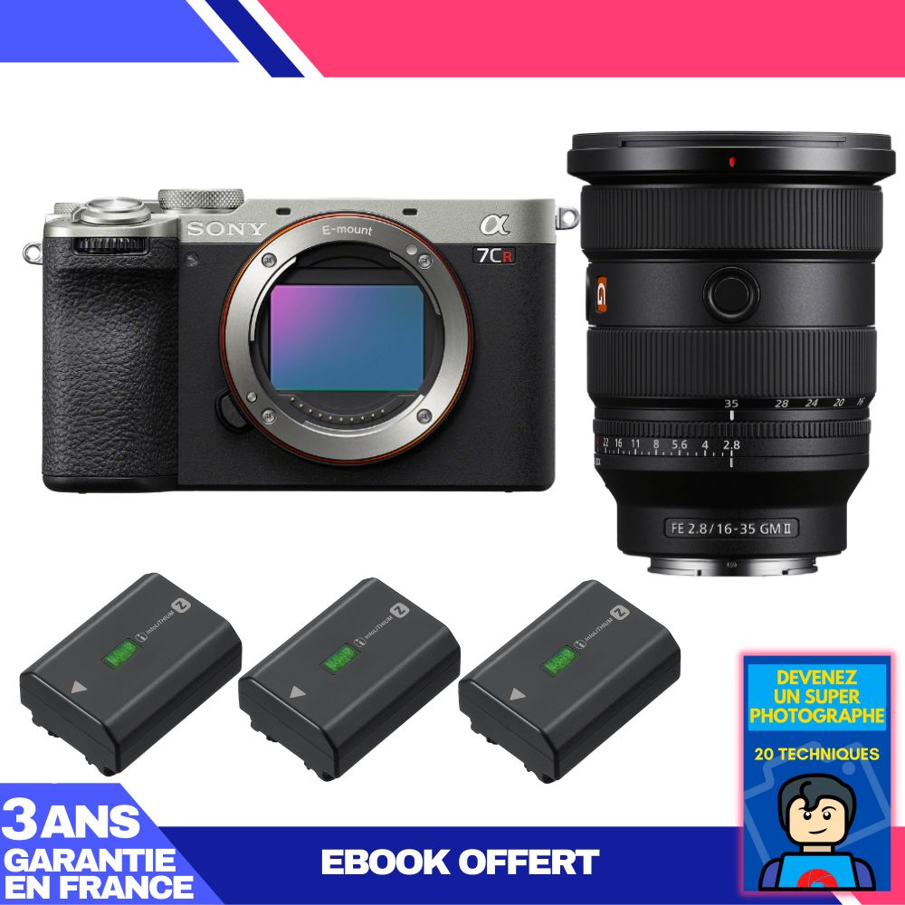 Sony A7CR Silver Camera Kit with FE 16-35mm f/2.8 GM II Lens + 3 Sony NP-FZ100 Batteries + 'Become a Super Photographer' Ebook