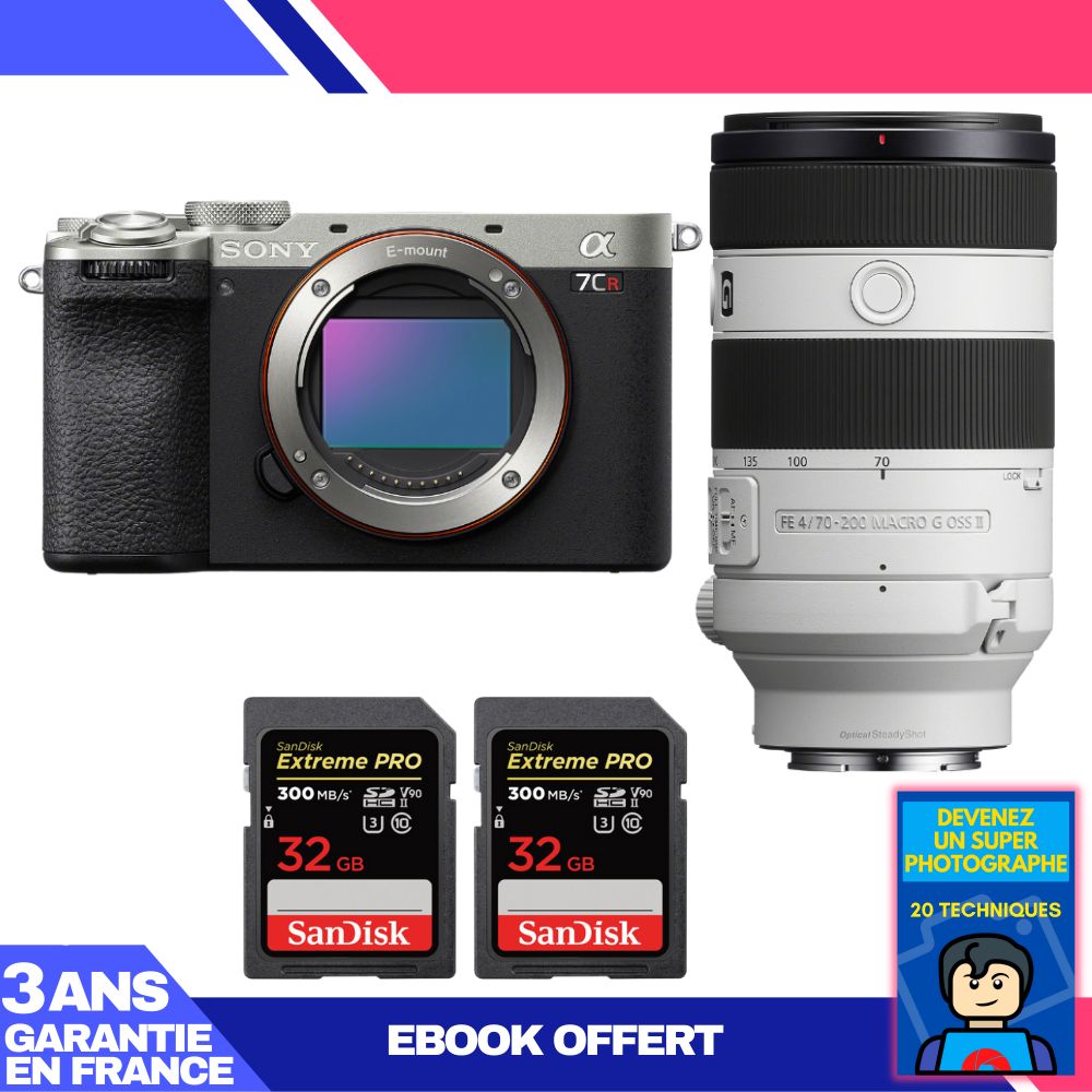Sony A7CR Silver Camera Kit with FE 70-200mm f/4 Macro G OSS II Lens + 2x 32GB SanDisk Extreme PRO UHS-II SDXC Cards