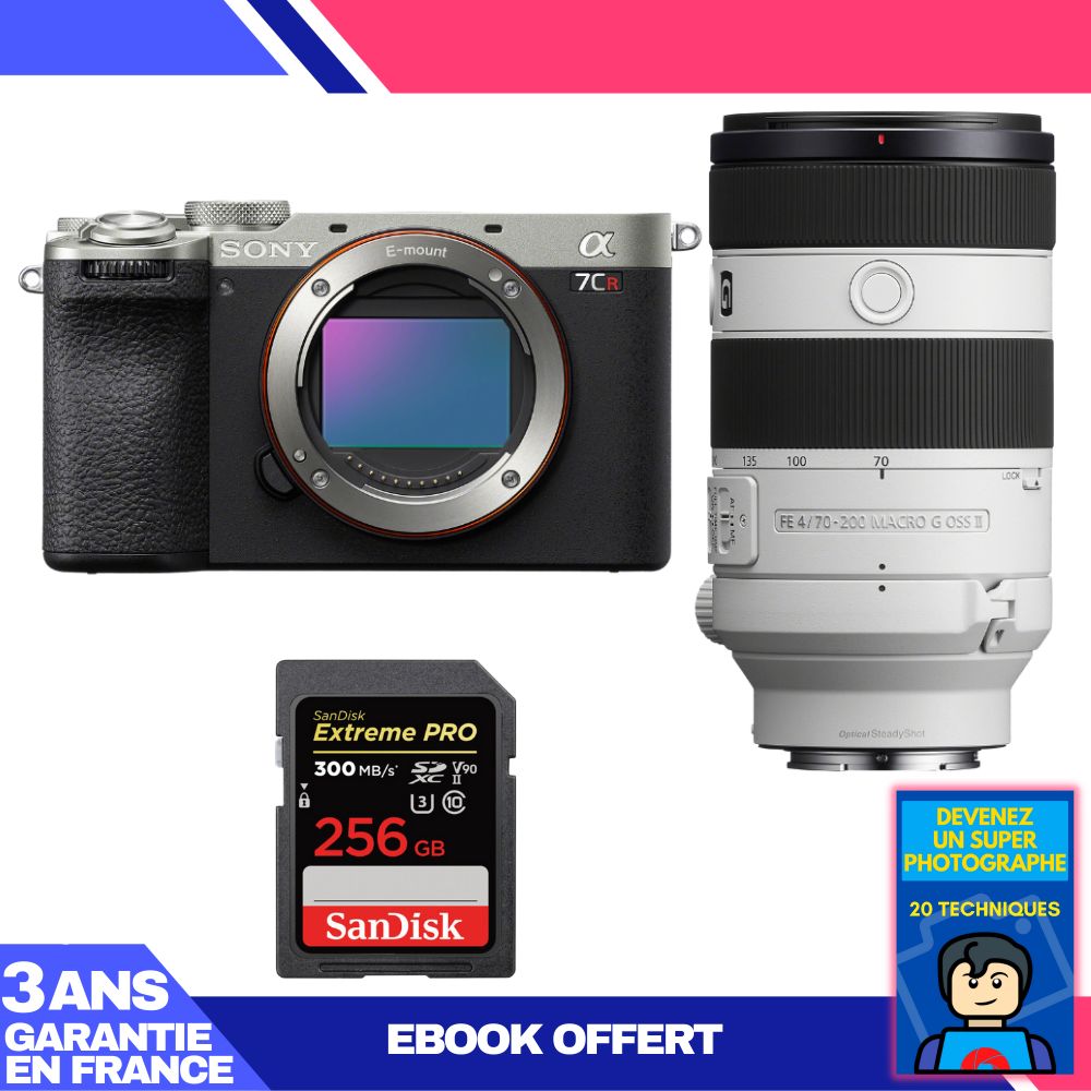 Sony A7CR Silver Camera Kit with FE 70-200mm f/4 Macro G OSS II Lens + SanDisk 256GB Extreme PRO SD Card + Ebook