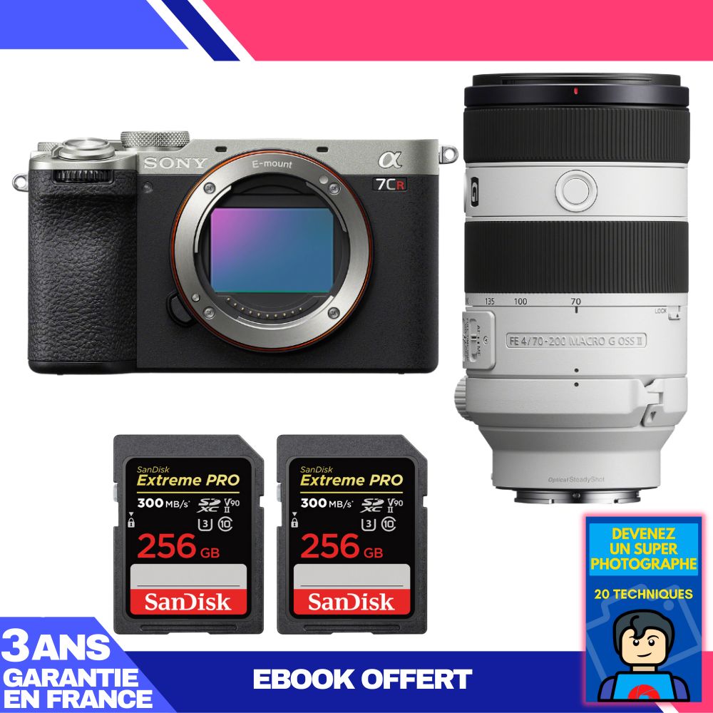 Sony A7CR Silver Camera Kit with FE 70-200mm f/4 Macro G OSS II Lens + 2x 256GB SanDisk Extreme PRO SDXC Cards