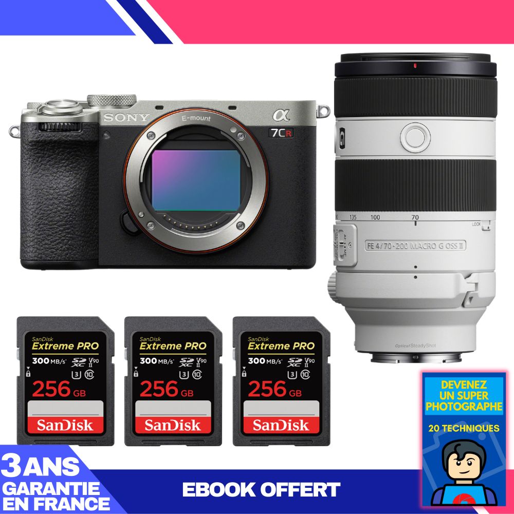 Sony A7CR Silver Camera Kit with FE 70-200mm f/4 Macro G OSS II Lens + 3x 256GB SanDisk Extreme PRO UHS-II SDXC Memory Cards