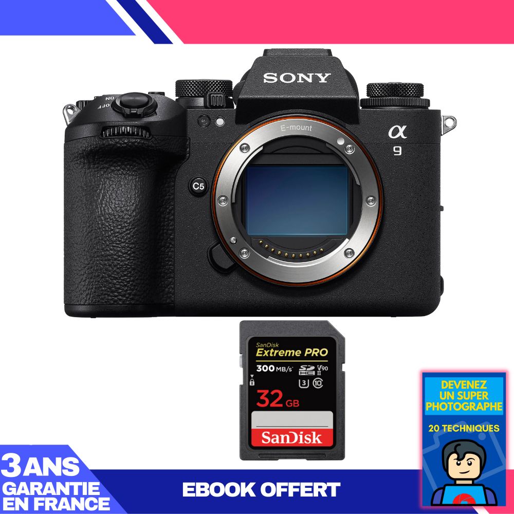 Sony A9 III Mirrorless Camera + 1 SanDisk 32GB Extreme PRO UHS-II SDXC Card (300MB/s) + Ebook 'Become a Super Photographer'