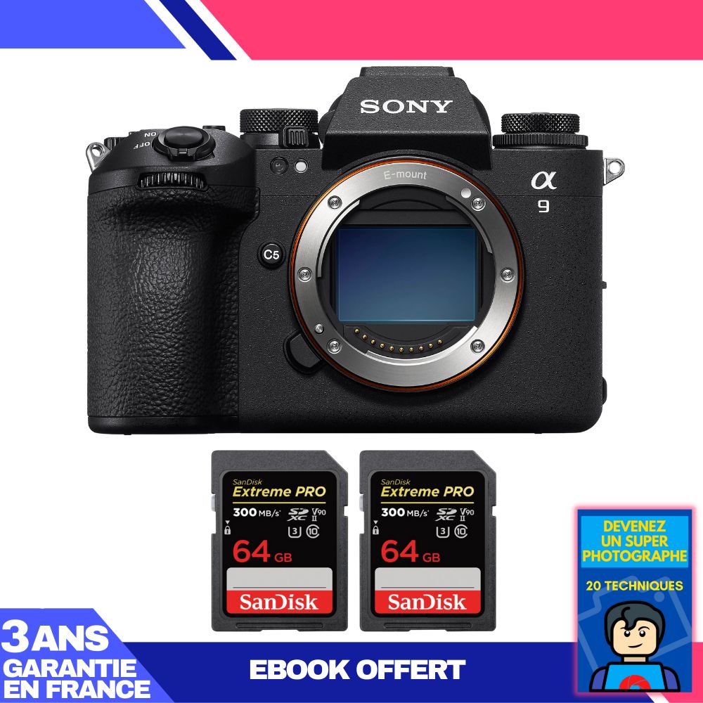 Sony A9 III Mirrorless Camera + 2 SanDisk 64GB Extreme PRO UHS-II SDXC Cards (300MB/s) + Ebook 'Become a Super Photographer'