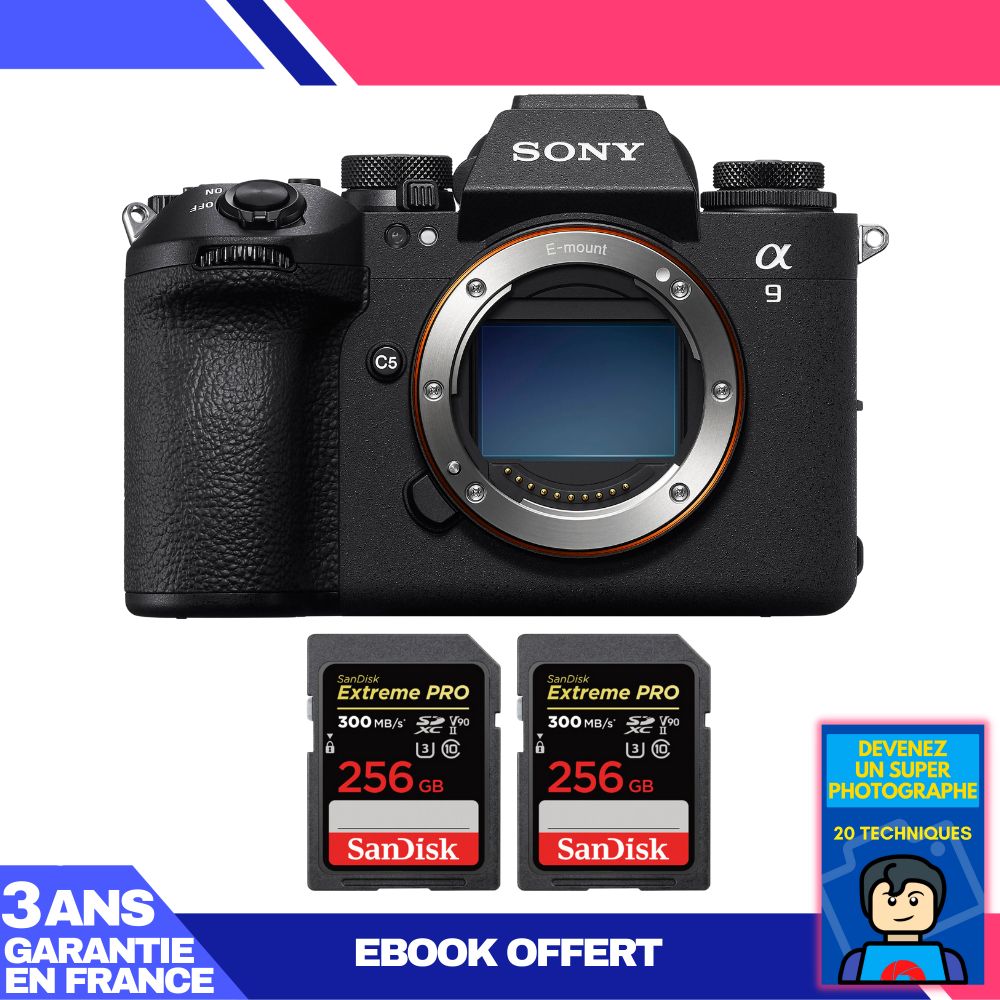 Sony A9 III Camera + 2 SanDisk 256GB Extreme PRO UHS-II SDXC Cards + 'Become a Super Photographer' Ebook