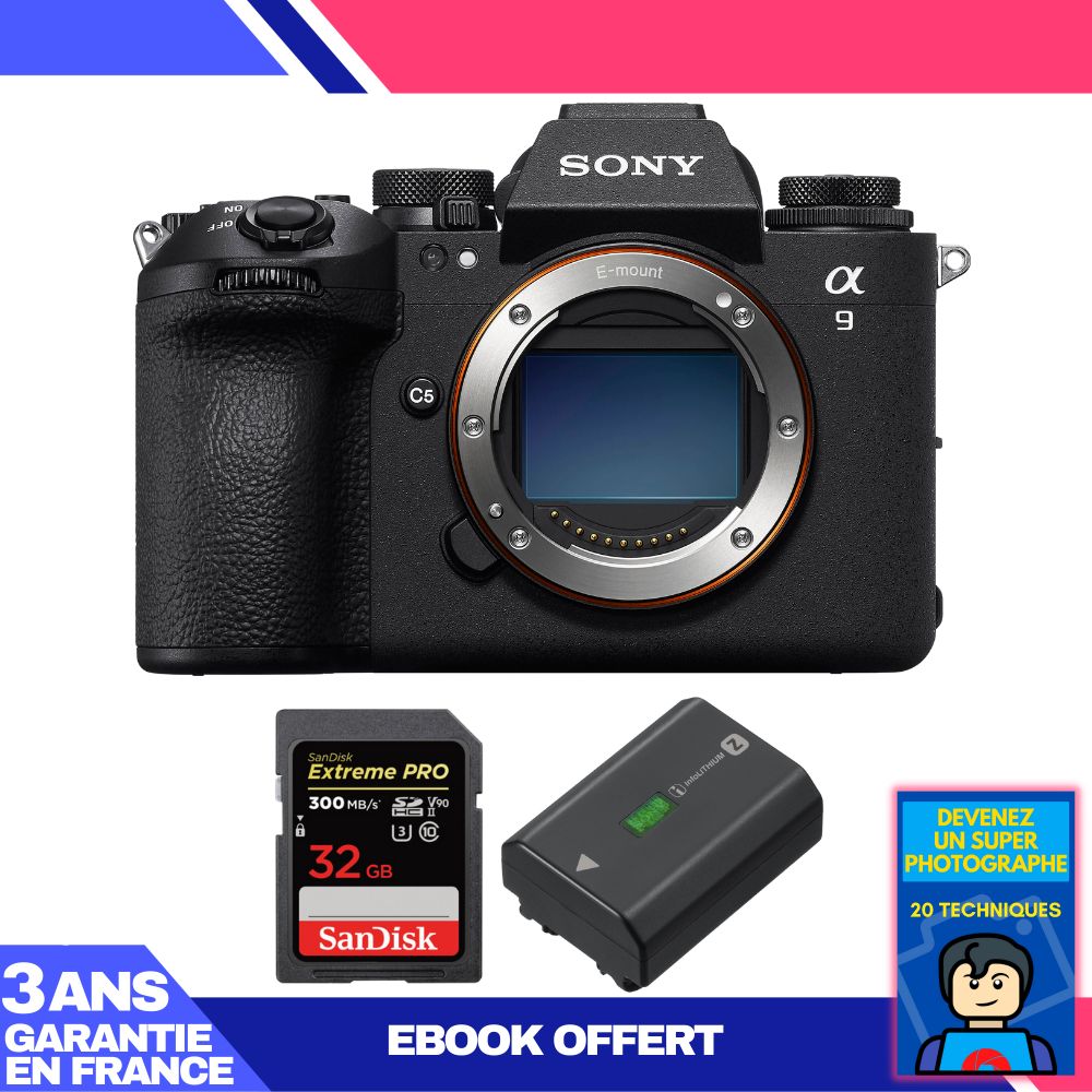 Sony A9 III Camera Body + 1 SanDisk 32GB Extreme PRO UHS-II SDXC 300MB/s + 1 Sony NP-FZ100 + Ebook 'Become a Super Photographer'