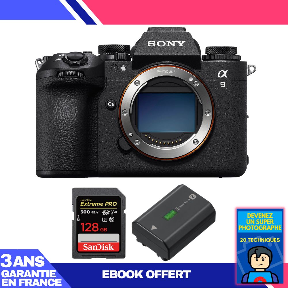 Sony A9 III Mirrorless Camera + 1 SanDisk 128GB Extreme PRO UHS-II SDXC Card + 1 Sony NP-FZ100 Battery + Ebook 'Become a Super Photographer