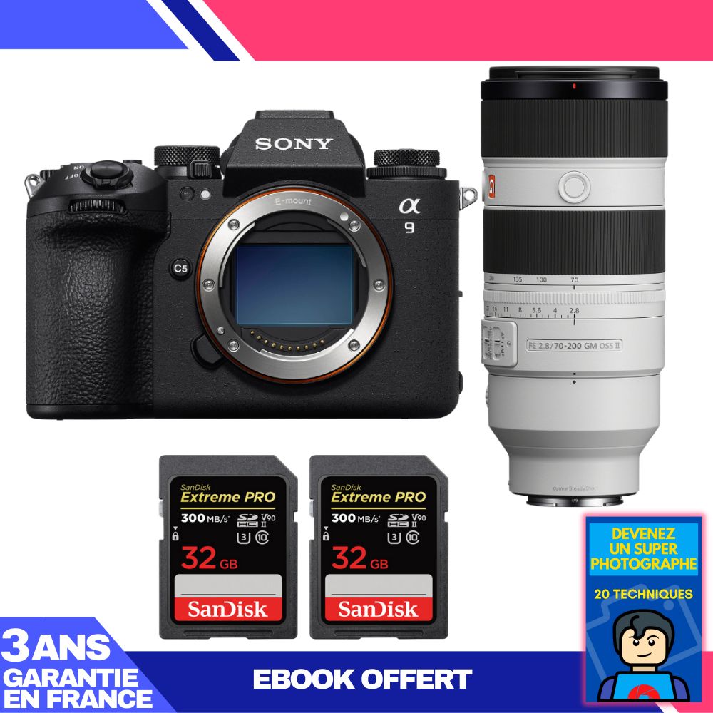 Sony A9 III Camera + FE 70-200mm f/2.8 GM OSS II Lens + 2 SanDisk 32GB Extreme PRO SD Cards + 'Become a Super Photographer' Ebook