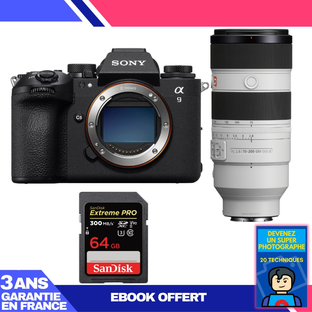 Sony A9 III Camera Body + FE 70-200mm f/2.8 GM OSS II Lens + 1 SanDisk 64GB Extreme PRO UHS-II SDXC Card + 'Become a Super Photographer' Ebook