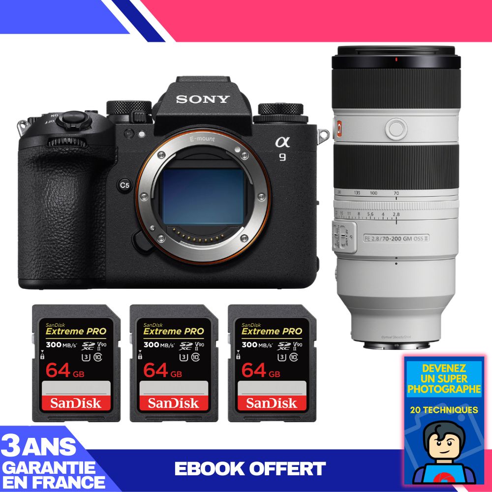 Sony A9 III Camera + FE 70-200mm f/2.8 GM OSS II Lens + 3x 64GB SanDisk Extreme PRO UHS-II SDXC Cards