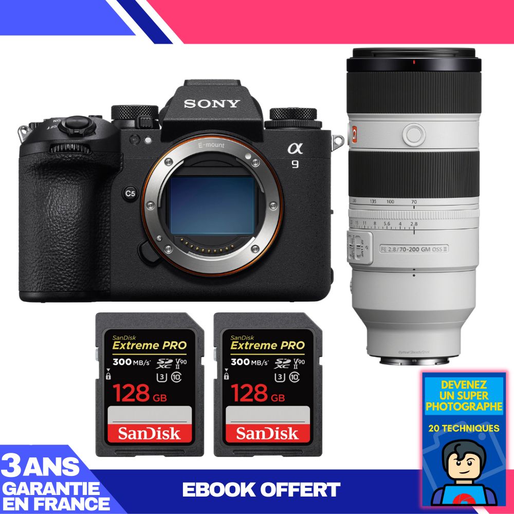 Sony A9 III Camera + FE 70-200mm f/2.8 GM OSS II Lens + 2x SanDisk 128GB Extreme PRO UHS-II SDXC Cards + 'Become a Super Photographer Ebook',